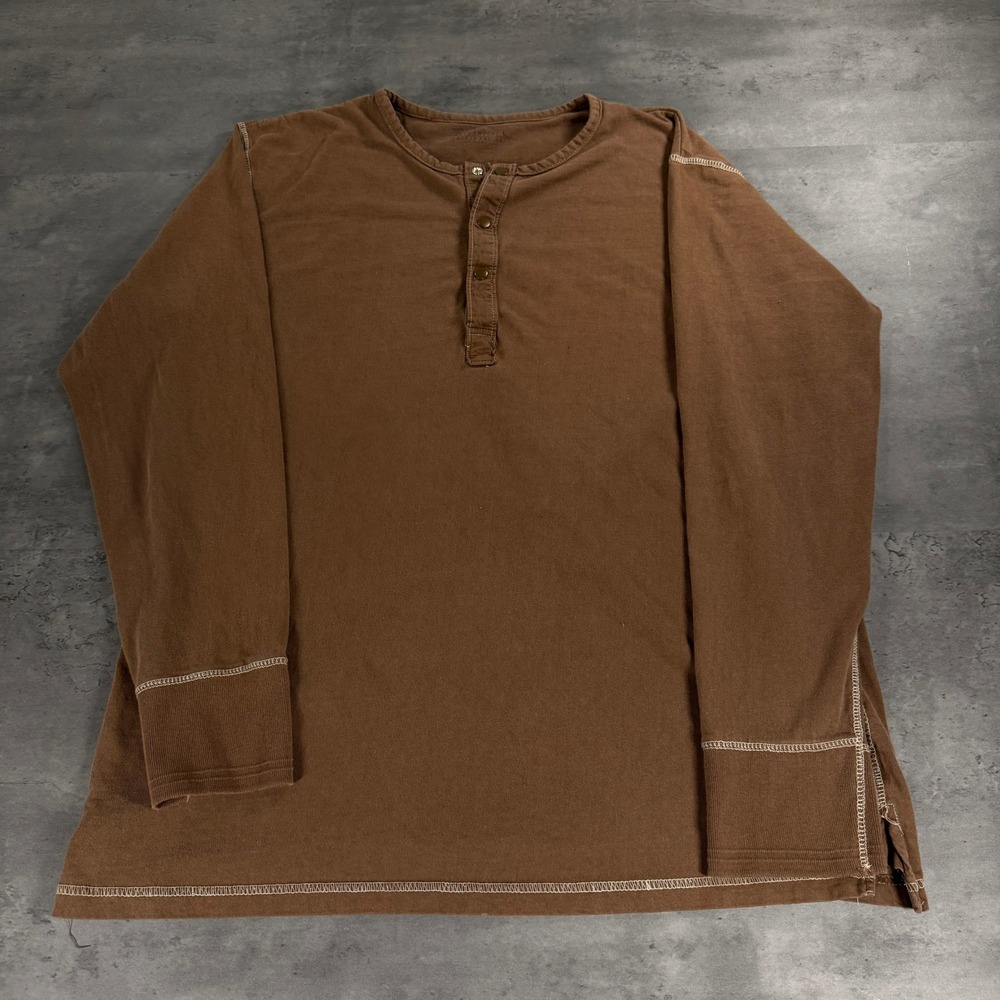 Abercrombie & Fitch Henley Shirt Mens Large Brown Contrast Stitch Long Sleeve - Picture 2 of 9